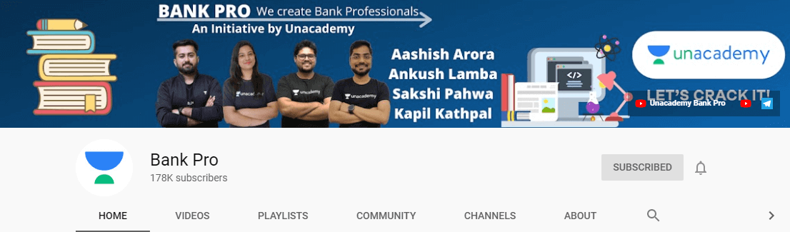 Unacademy Bank PO youtube Channel