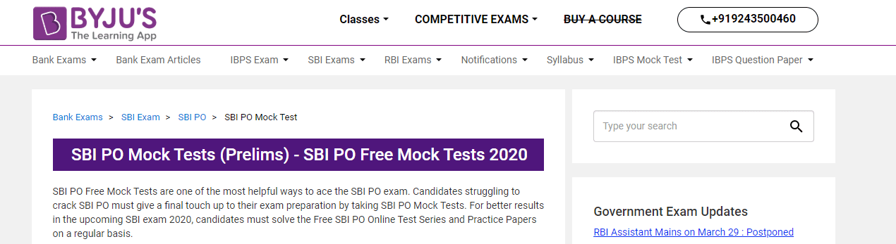 SBI PO Mock Tests by Byjus