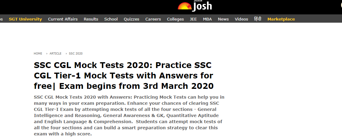 SSC CGL Mock Tests by Jagran Josh