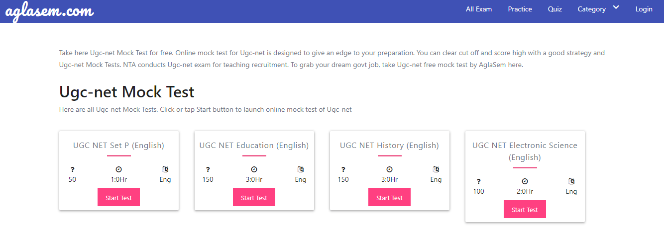 UGC NET Mock Tests by Aglasem