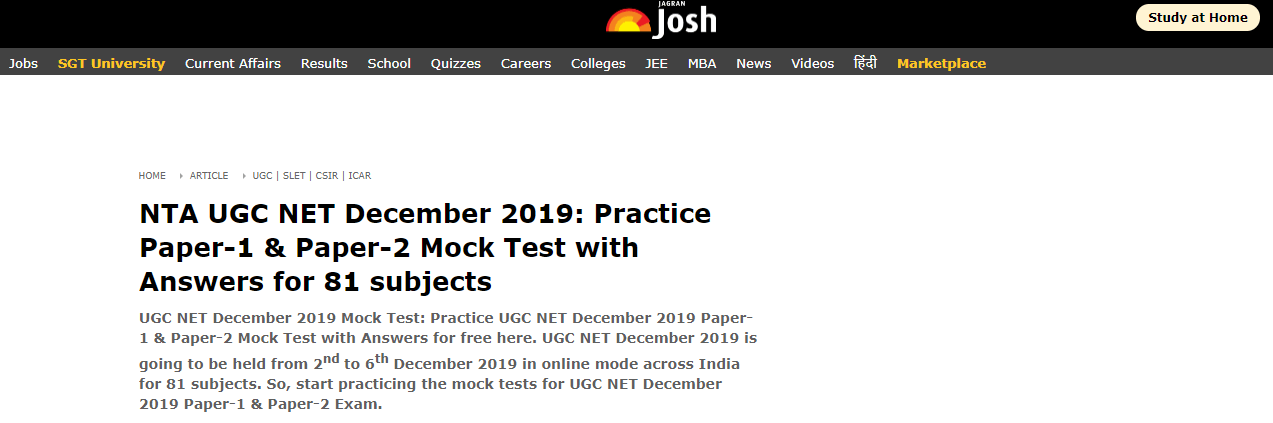 UGC NET Mock Tests by Jagran Josh
